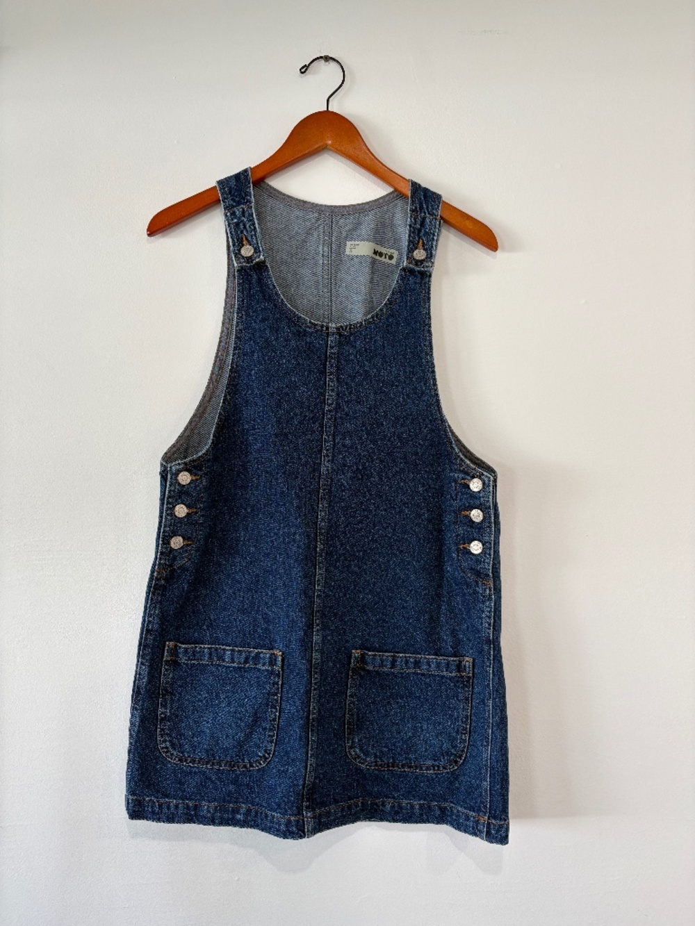 Topshop Moto Denim Pinafore Mini Dress Blue Button Detail US 2